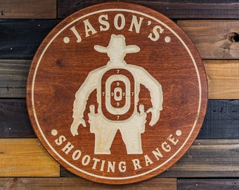 Custom Shooting Range Sign, Target Sign, Bar Signs, Personalized Signs, Custom Bar Signs, Man Cave, Carved round signs,  Gift