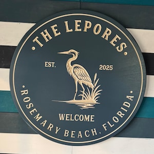Blue Heron Personalized Sign: Carved Beach House Decor