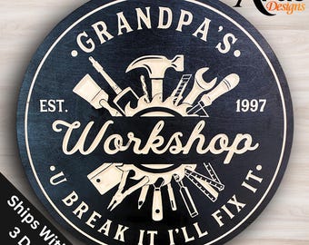 Personalized Workshop Sign: Custom Garage Decor, Dad Gift