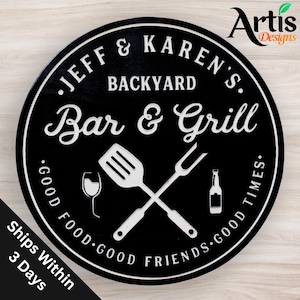Bar & Grill Sign, Bar Signs, BBQ Signs, Personalized Bar Sign, Custom Patio Sign, Carved Wood Signs, Father&#39;s Day Gift, Gift, Gifts for Men