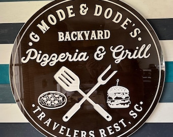 Personalized Pizzeria & Grill Sign: Custom Carved Wood Bar Sign
