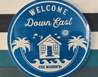 Personalized Beach House Sign: Carved Design, Pool Decor, Wood, Outdoor PVC, Rental Vacation Sign