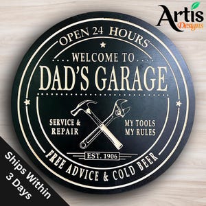 Dad&#39;s Garage Sign, Personalized Garage Sign, Custom Sign, Man Cave, Birthday Gift, Workshop Signs, Dad Workshop Garage,,  Gift