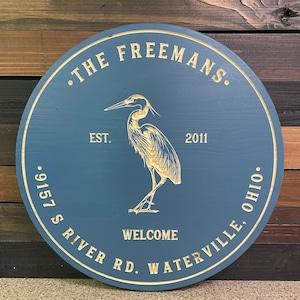Blue Heron Sign, Sea Decor, Personalized Sign, Carved  Signs, Blue Heron Decor, Custom Signs, Beach Signs, Birthday Gift, Father&#39;s Day Gift