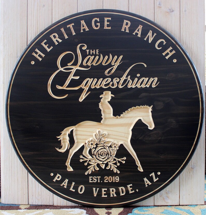 Personalized Equestrian Sign: Custom Carved Horse Ranch Decor Bild 2