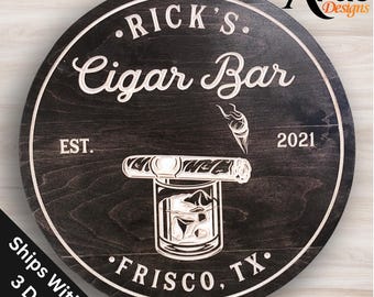 Cigar Bar Sign, Bar Sign, Cigar Lounge, Personalized Signs, Custom Sign, Man Cave, Cigar Sign, Cigar Decor, Gifts for Him, Father's Day Gift