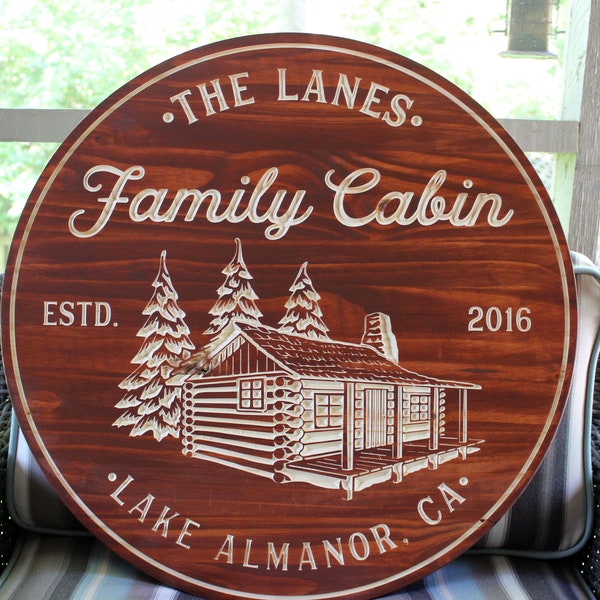 Lodge Personalized Sign, Cabin Sign, Carved Sign, Family Signs, Custom Round Signs, Personalized Signs, Lodge Decor,,  Gift