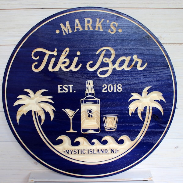 Tiki Bar, Pool Bar, Beach Bar Sign, Personalized Bar Sign, Carved Wood Signs, Palm Tree Sign, Pool Decor, Bar Sign, Custom,