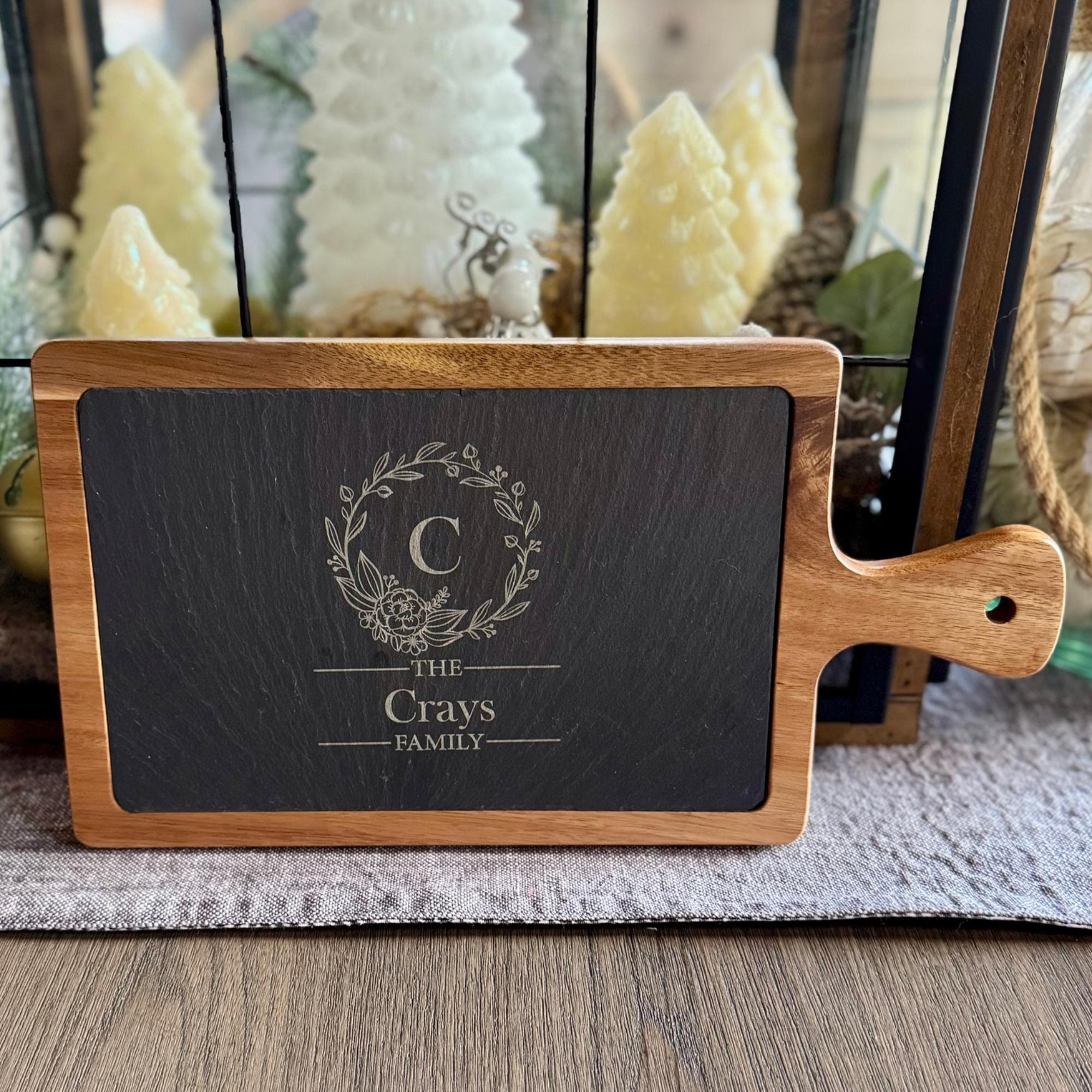 Custom Acacia Wood Charcuterie Board: Personalized Slate Cheese Board ...