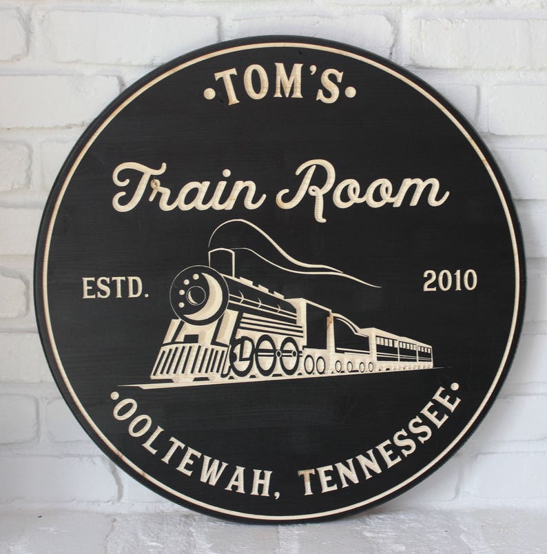 Train Room Sign, Carved Wood Signs, Train Sign, Personalized Sign, Man Cave, Game Room Signs, Train Decor, Birthday Gift, image 2