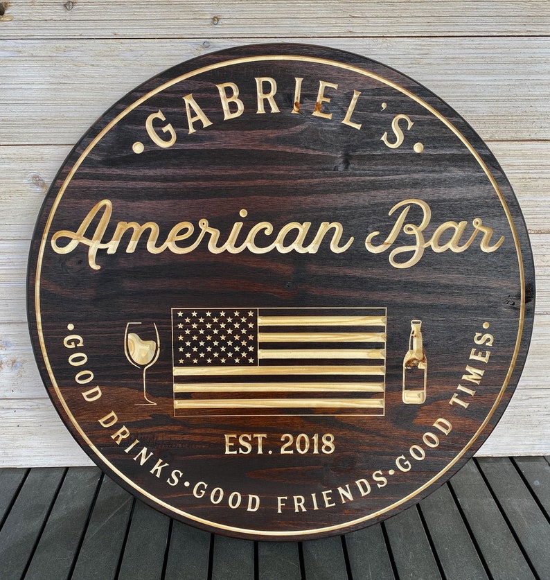 Personalized Signs Wedding Gift Personalized Bar Sign Bar Decor American Flag Sign Flag Bar Sign Man Cave Groomsmen Gift Bar Signs