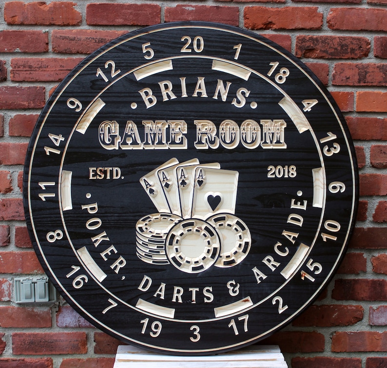 Game Room Sign, Man Cave, Personalized Signs, Dart Board Sign, Poker Sign, Game Room Decor, Custom Wood Signs, Bar Sign, Gift image 1