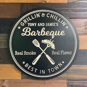 Custom BBQ Sign: Carved Wood Grill & Smoker Decor