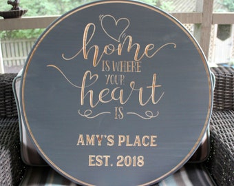 Home is Where the Heart Is, Personalized Name Sign, Family Name Sign, Wedding Gift, Established Family Sign, Home Sign,,  Gift