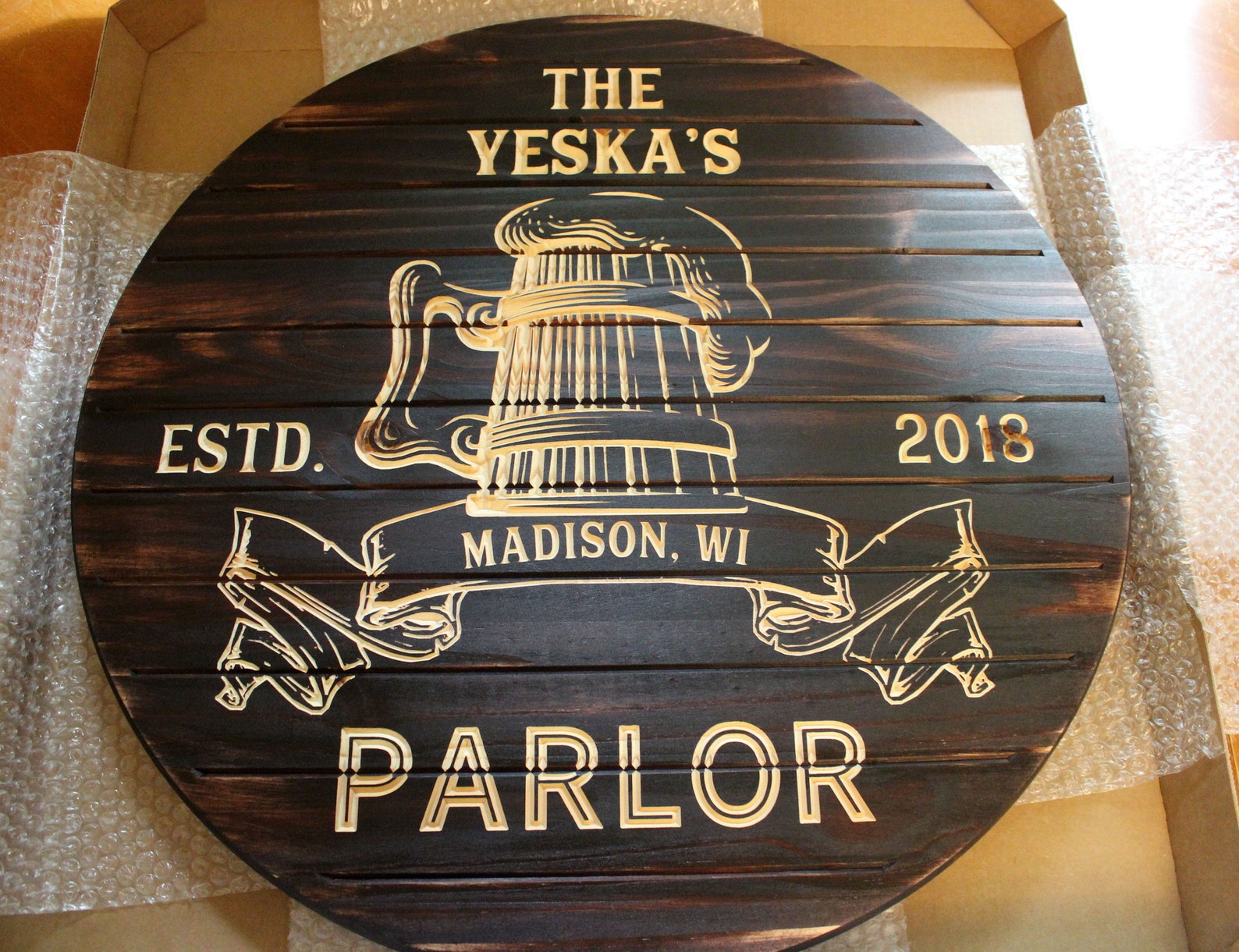 RUSTIC Beer Sign Bar Sign Barrel Look Personalized Bar Etsy