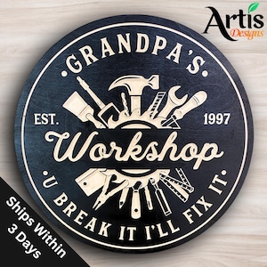 Personalized Workshop Sign: Custom Garage Decor, Dad Gift