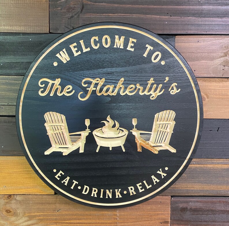 Fire Pit Sign Personalized Patio Sign Carved Wood Signs Etsy