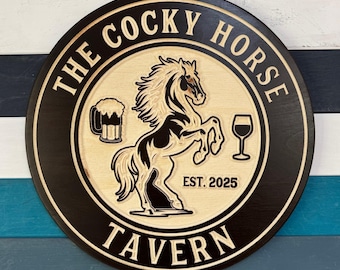 Personalized Horse Ranch Sign: Custom Equestrian Decor, Bar Sign, Man Cave Gift, wood or Outdoor PVC