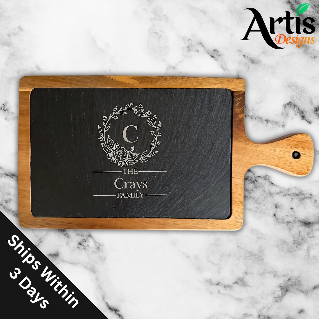 Custom Acacia Wood Charcuterie Board: Personalized Slate Cheese Board ...
