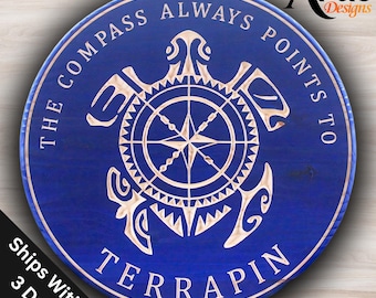 The Compass Always Points to Terrapin Sign, Carved Signs, Grateful Dead Signs, Music Signs, Terrapin, Father&#39;s Day Gift, Housewarming Gift