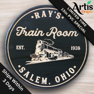 Carved Wood Train Room Sign: Personalized Man Cave Decor
