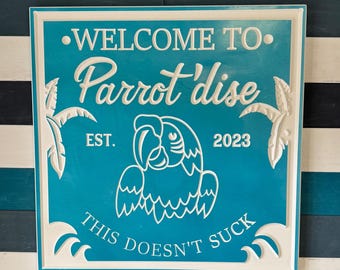 Personalized Parrot Sign: Outdoor Tiki Bar Decor, Margaritaville Theme