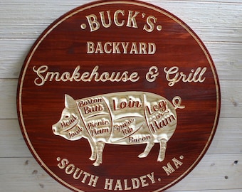 Enseigne personnalisée pour barbecue : cochon en bois sculpté, décoration de fumoir
