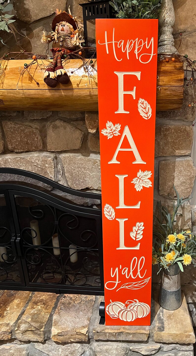 Happy Fall Y'all Sign: Carved Wood Porch Decor Bild 2