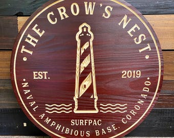 Personalized Nautical Lighthouse  Sign: Custom Carved Decor