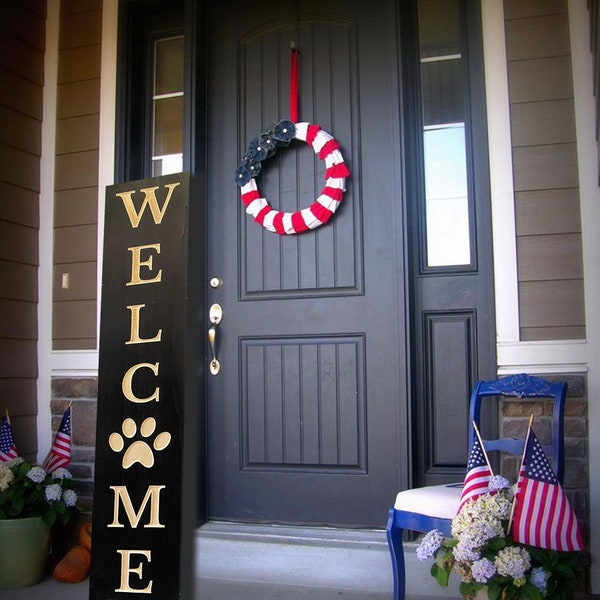 Welcome with Dog Paw, Front Porch Sign, Welcome Sign with Dog Paw, Porch Decor, Carved Signs, Porch Signs, Birthday Gift, Housewarming Gift