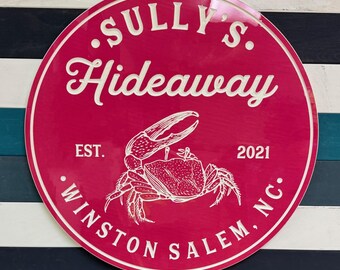 Personalized Outdoor Crab Shack Sign: Carved Beach House Decor, Outdoor Safe Rental Property Signs, Fiddler Crab, Gift