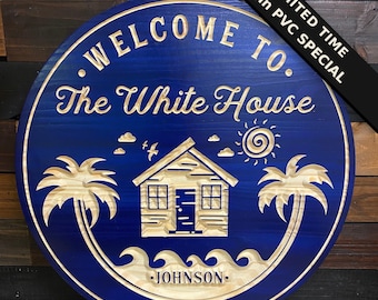 Personalized Beach House Sign: Carved Wood Pool Decor