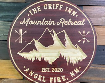 Ski Lodge, Mountain Cabin Sign, Mountain Signs, Carved Signs, Cabin Signs, Lodge Signs, Personalized Lodge, Cabin Signs,,  Gift