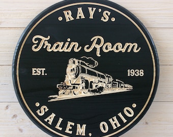 Train Room Sign, Carved Wood Signs, Train Sign, Personalized Sign, Man Cave,  Game Room Signs, Train Decor, Birthday Gift,