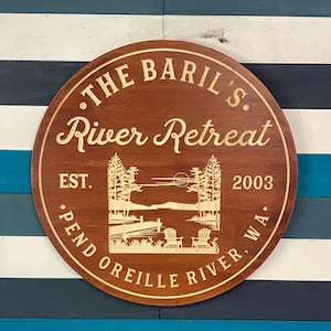 Personalized Lake House Sign, River Retreat Sign, Chairs with Lake Sign, Wood Signs, Carved Sign, Personalized Sign, Father&#39;s Day Gift, Gift