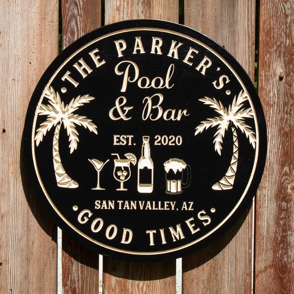 Custom Bar Sign, Pool Bar, Tiki Bar Sign, Personalized Bar Sign, Carved Wood Signs, Palm Tree Sign, Pool Decor, Bar Signs, s