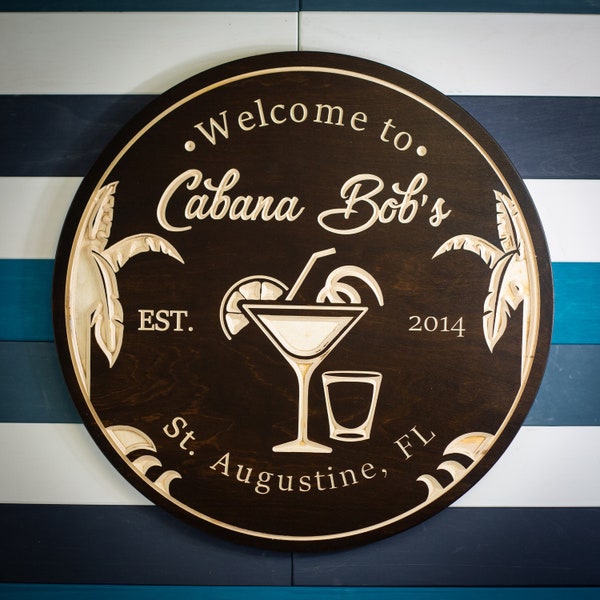 Cabana Sign, Beach Bar Sign, Personalized Bar Sign, Tiki Bar Sign, Carved Signs, Pool Signs, Custom Signs, Pool Bar,,  Gift