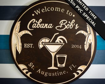 Personalized Carved Wood Bar Sign: Custom Tiki Decor