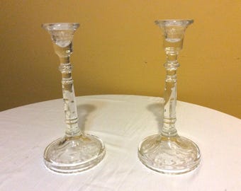 French Country Cut Crystal Stem 8 1/2&quot; Pair Candleholders
