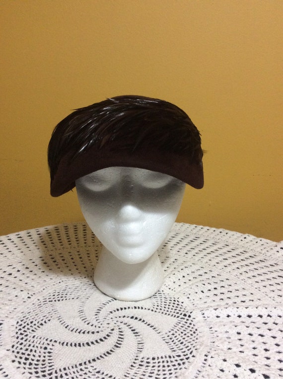 Vintage Brown Peachbloom Velour Merrimac Imported Fur Hat Evelyn Varon Model Hat Peachbloom Velour Merrimac Imported  main image 4