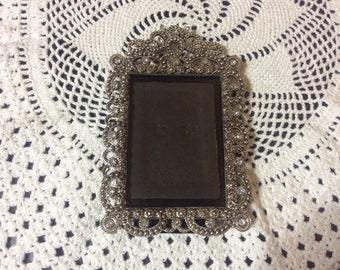 Vintage Silver Plated Jeweled Mini Picture Frame