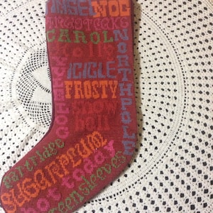 Personalized Christmas Needlepoint Stockings, Choice of Santa or Tree Name  is Vinyl, Not Embroidery 