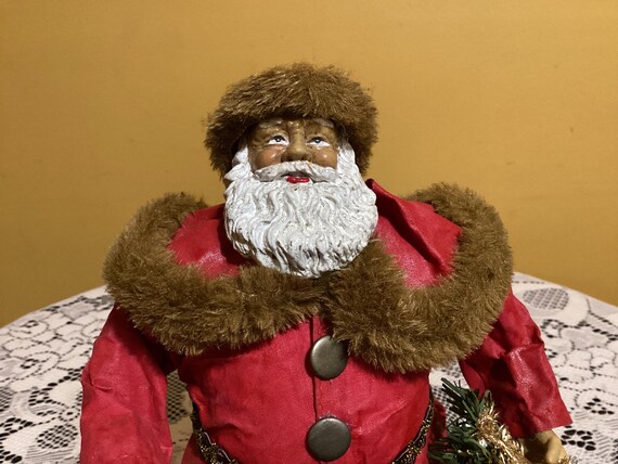 Old World Fabric Mache African American Santa Grandeur Noel 1990