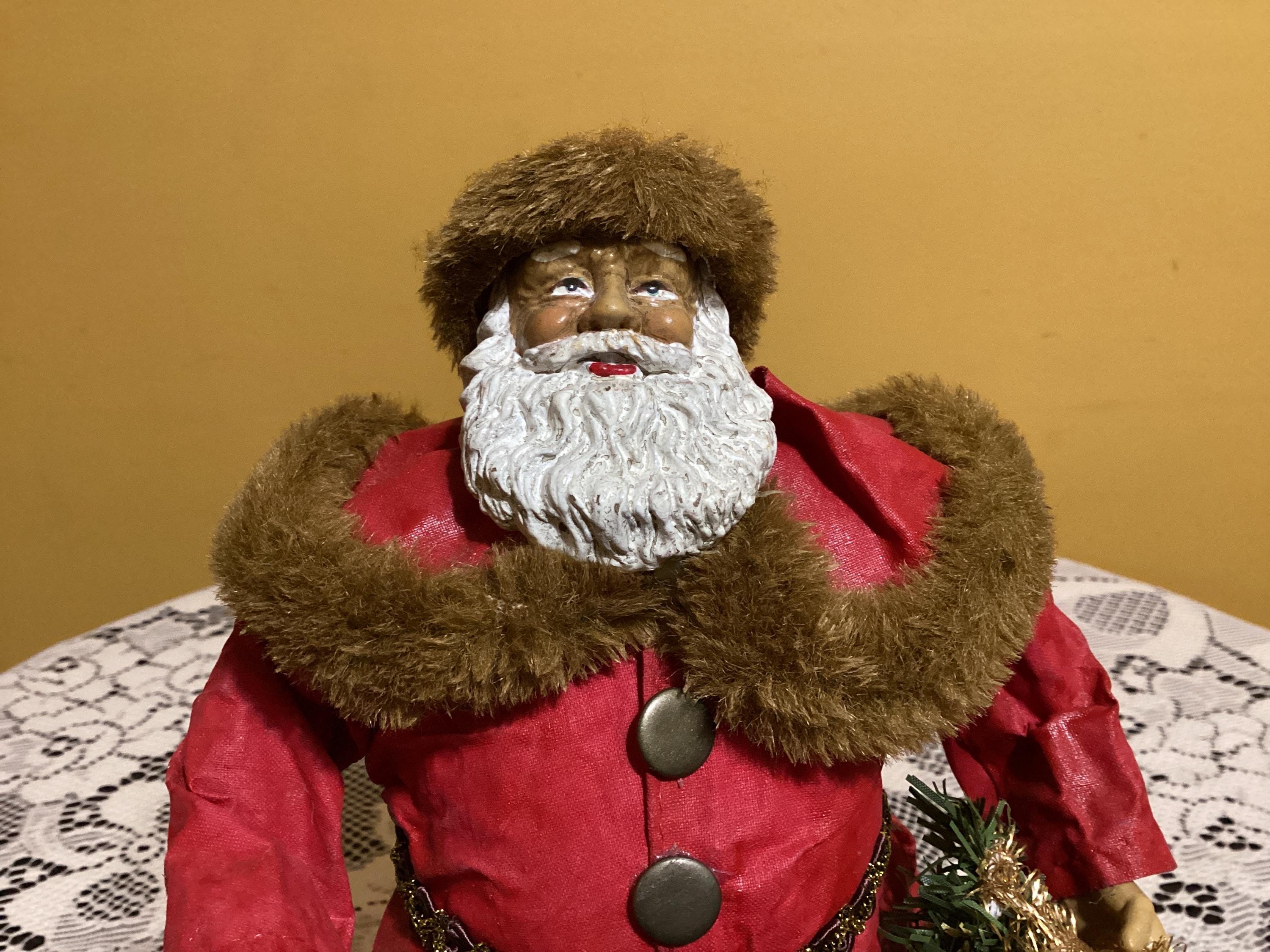 Old World Fabric Mache African American Santa Grandeur Noel 1990