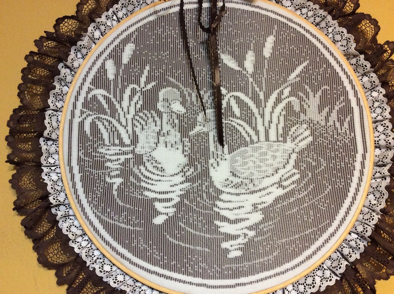 Vintage Needlepoint Lace Wall Swan Decor Etsy