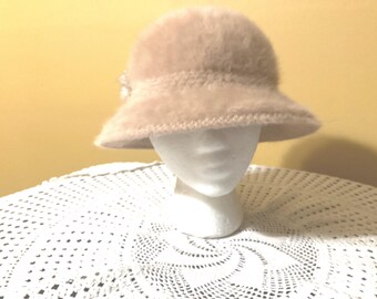 Ladies Vintage Cloche Kangol Design Fur Hat with Feathers Made in England