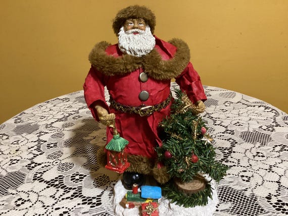 Old World Fabric Mache African American Santa Grandeur Noel 1990