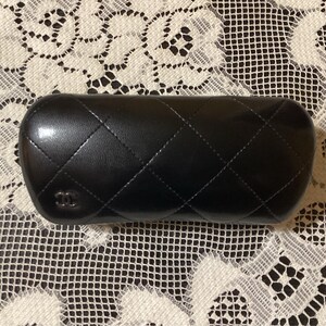 Chanel Black Quilted Hard Shell Clamshell Sunglasses Case Made in Italy