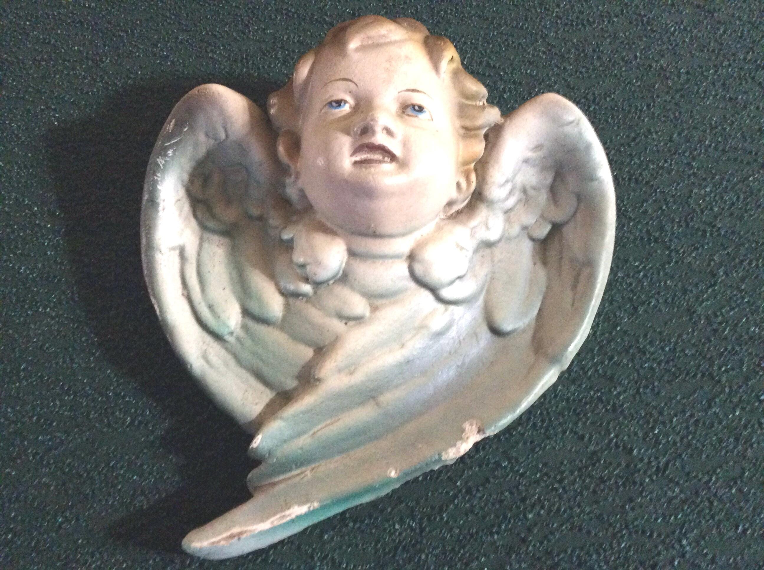 Petite console applique tablette decoree de 2 tetes cherubin ange en platre - Collection