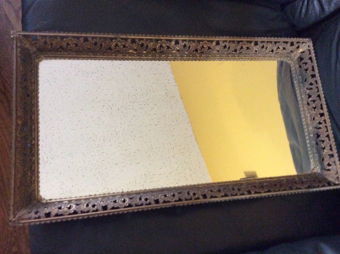 Vintage Mirror Vanity Dresser Tray Perfume Storage Jewelry Etsy
